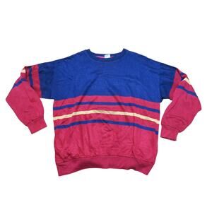 Gearing Up Brand Color Block Striped Sweatshirt Blue Red Sz L-XL 1990s